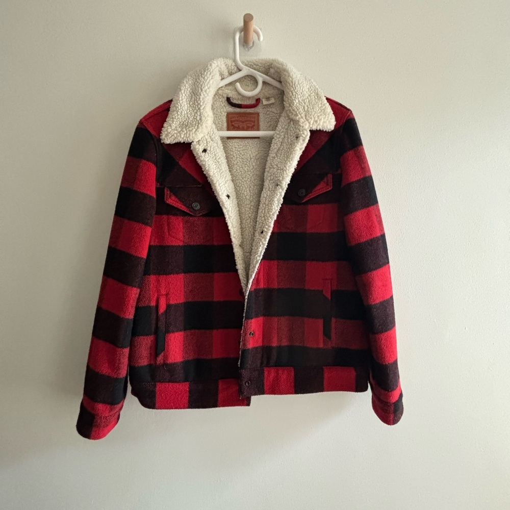 Levi’s Red and Black Plaid Sherpa Jacket